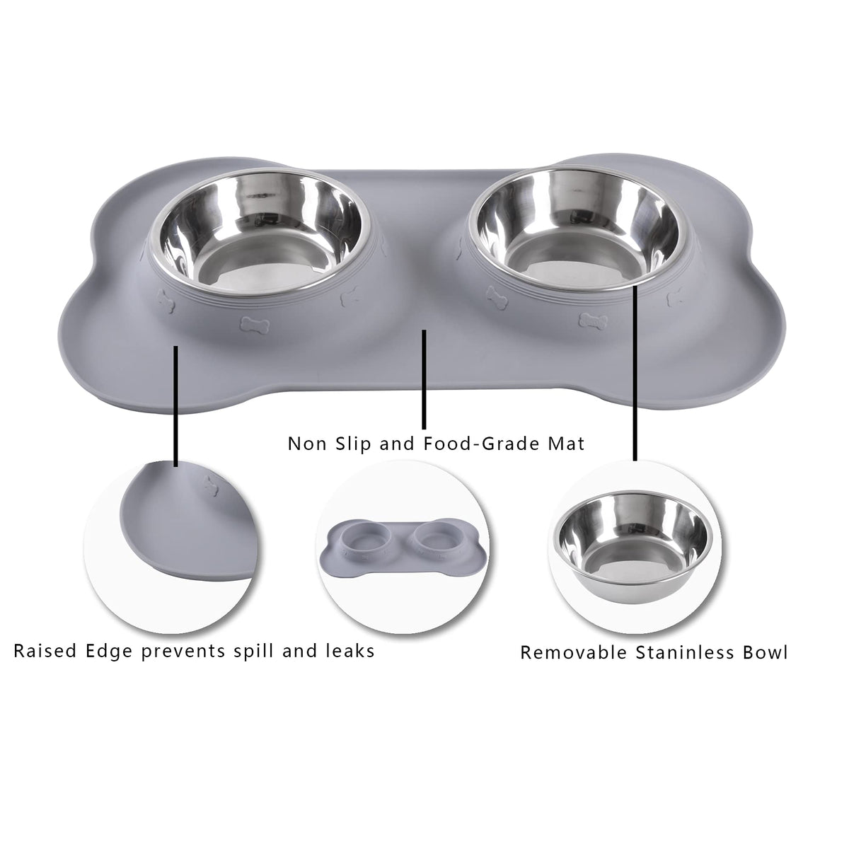 Hubulk Pet Dog Bowls 2 Stainless Steel Dog Bowl with No Spill Non-Skid Silicone Mat + Pet Food Scoop Water and Food Feeder Bowls for Feeding Small Medium Large Dogs Cats Puppies (M, Black)