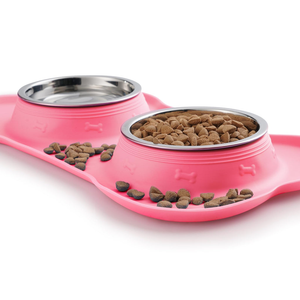 Hubulk Pet Dog Bowls 2 Stainless Steel Dog Bowl with No Spill Non-Skid Silicone Mat + Pet Food Scoop Water and Food Feeder Bowls for Feeding Small Medium Large Dogs Cats Puppies (M, Black)