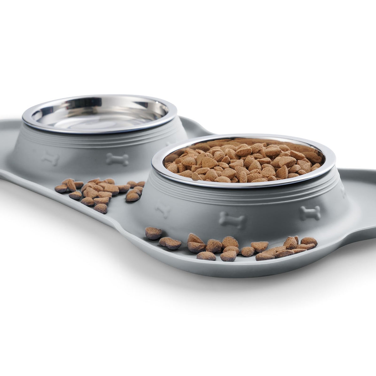 Hubulk Pet Dog Bowls 2 Stainless Steel Dog Bowl with No Spill Non-Skid Silicone Mat + Pet Food Scoop Water and Food Feeder Bowls for Feeding Small Medium Large Dogs Cats Puppies (M, Black)