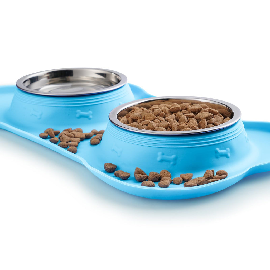 Hubulk Pet Dog Bowls 2 Stainless Steel Dog Bowl with No Spill Non-Skid Silicone Mat + Pet Food Scoop Water and Food Feeder Bowls for Feeding Small Medium Large Dogs Cats Puppies (M, Black)