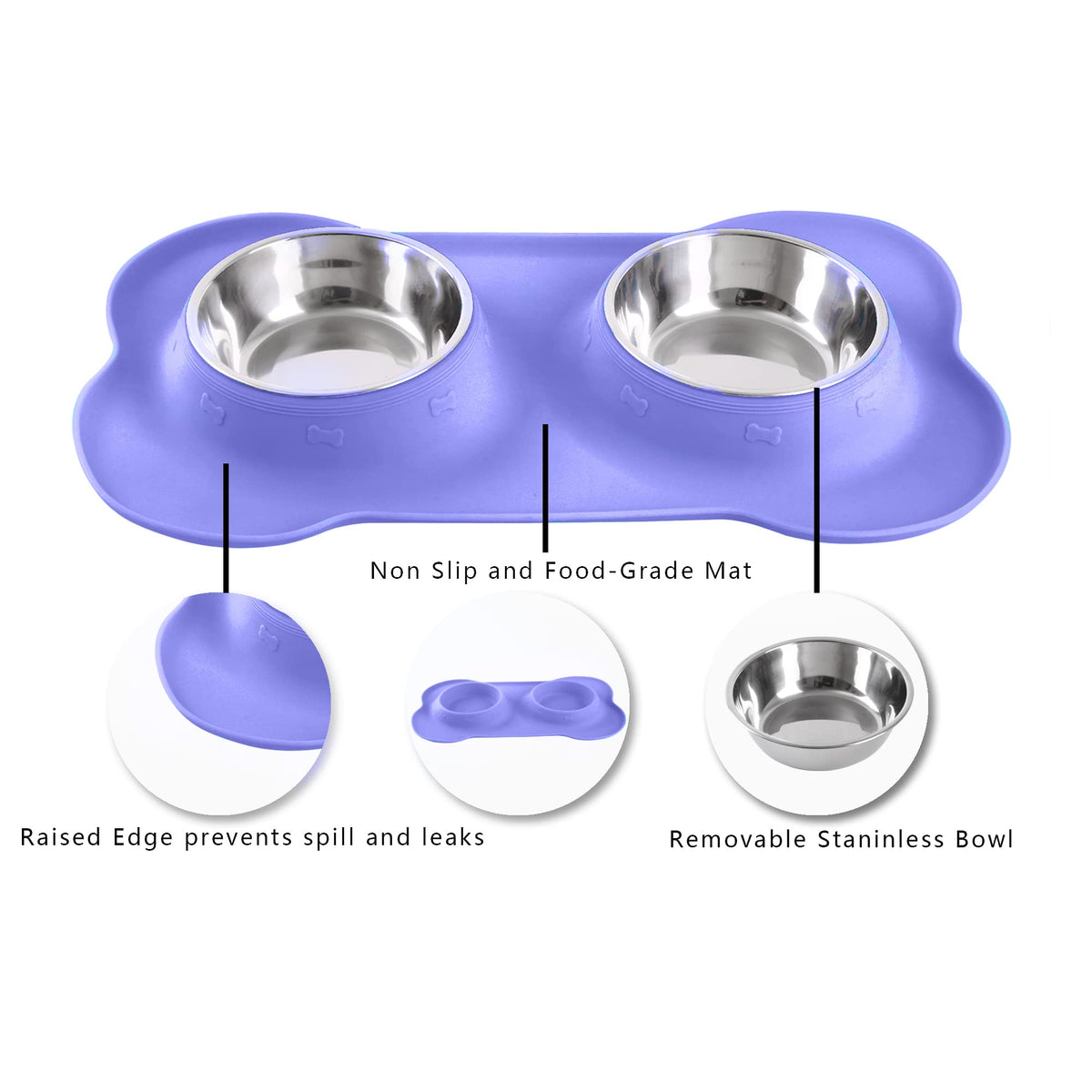 Hubulk Pet Dog Bowls 2 Stainless Steel Dog Bowl with No Spill Non-Skid Silicone Mat + Pet Food Scoop Water and Food Feeder Bowls for Feeding Small Medium Large Dogs Cats Puppies (M, Black)