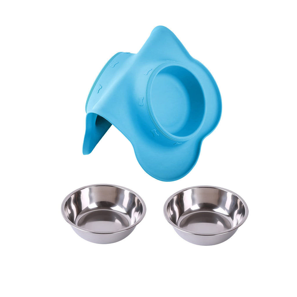 Hubulk Pet Dog Bowls 2 Stainless Steel Dog Bowl with No Spill Non-Skid Silicone Mat + Pet Food Scoop Water and Food Feeder Bowls for Feeding Small Medium Large Dogs Cats Puppies (M, Black)