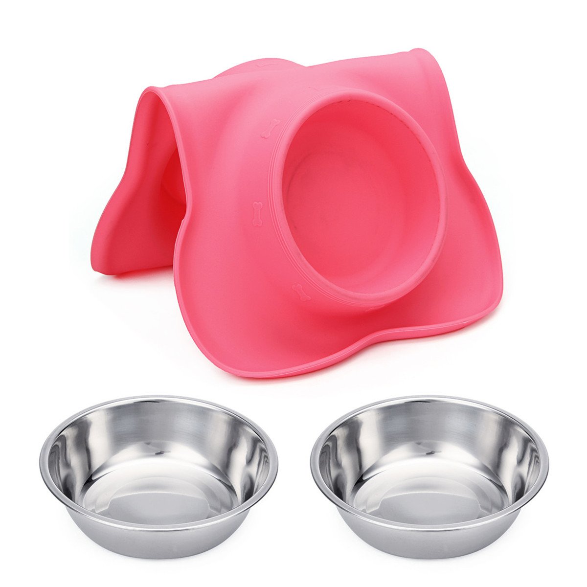 Hubulk Pet Dog Bowls 2 Stainless Steel Dog Bowl with No Spill Non-Skid Silicone Mat + Pet Food Scoop Water and Food Feeder Bowls for Feeding Small Medium Large Dogs Cats Puppies (M, Black)