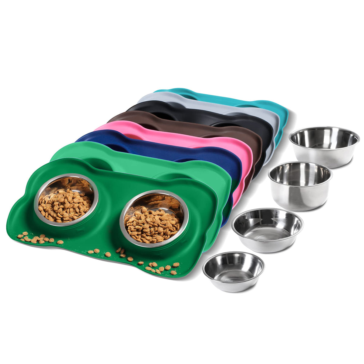 Hubulk Pet Dog Bowls 2 Stainless Steel Dog Bowl with No Spill Non-Skid Silicone Mat + Pet Food Scoop Water and Food Feeder Bowls for Feeding Small Medium Large Dogs Cats Puppies (M, Black)