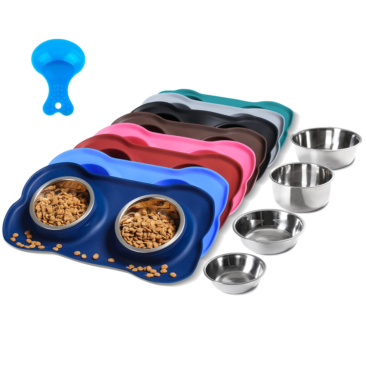Hubulk Pet Dog Bowls 2 Stainless Steel Dog Bowl with No Spill Non-Skid Silicone Mat + Pet Food Scoop Water and Food Feeder Bowls for Feeding Small Medium Large Dogs Cats Puppies (M, Black)
