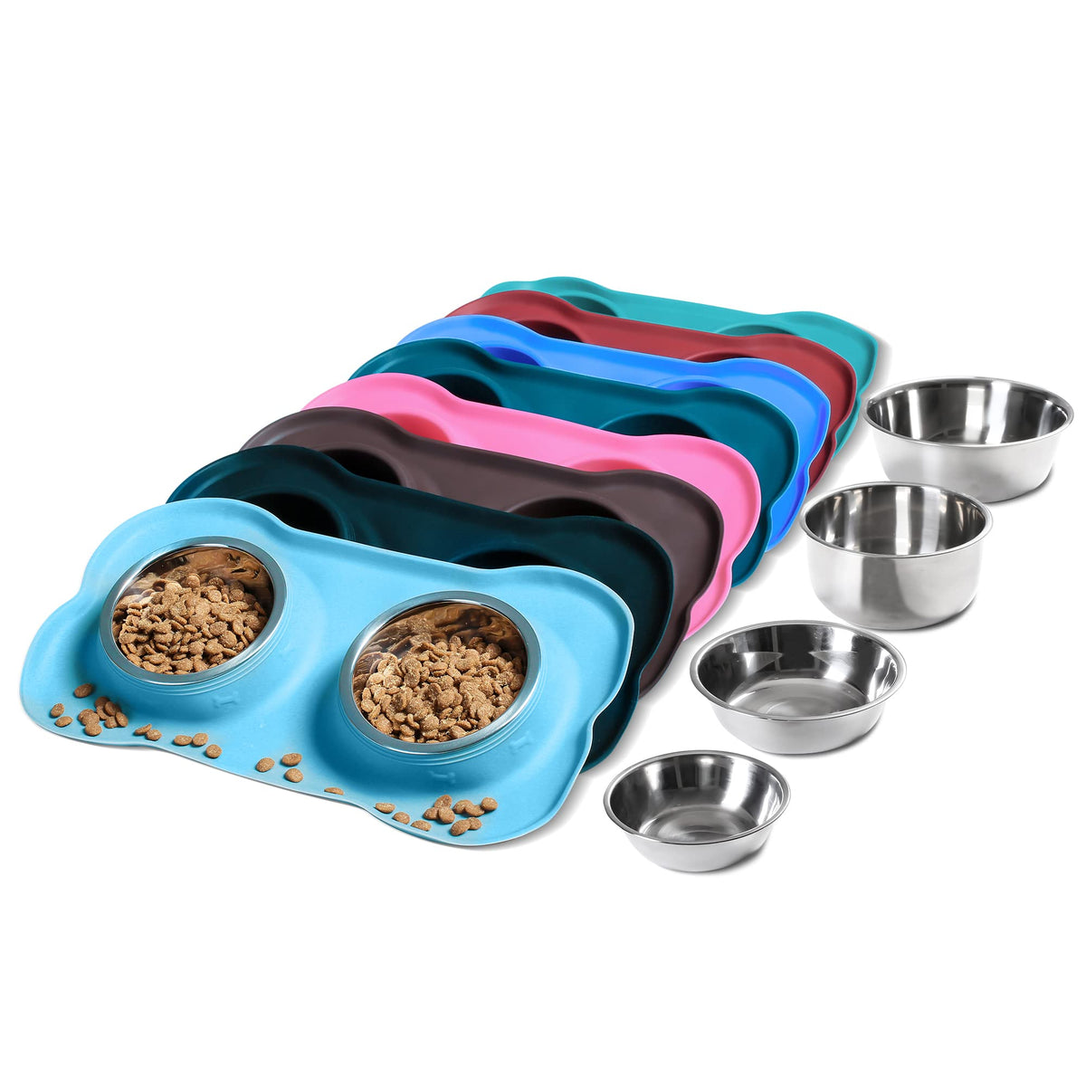 Hubulk Pet Dog Bowls 2 Stainless Steel Dog Bowl with No Spill Non-Skid Silicone Mat + Pet Food Scoop Water and Food Feeder Bowls for Feeding Small Medium Large Dogs Cats Puppies (M, Black)