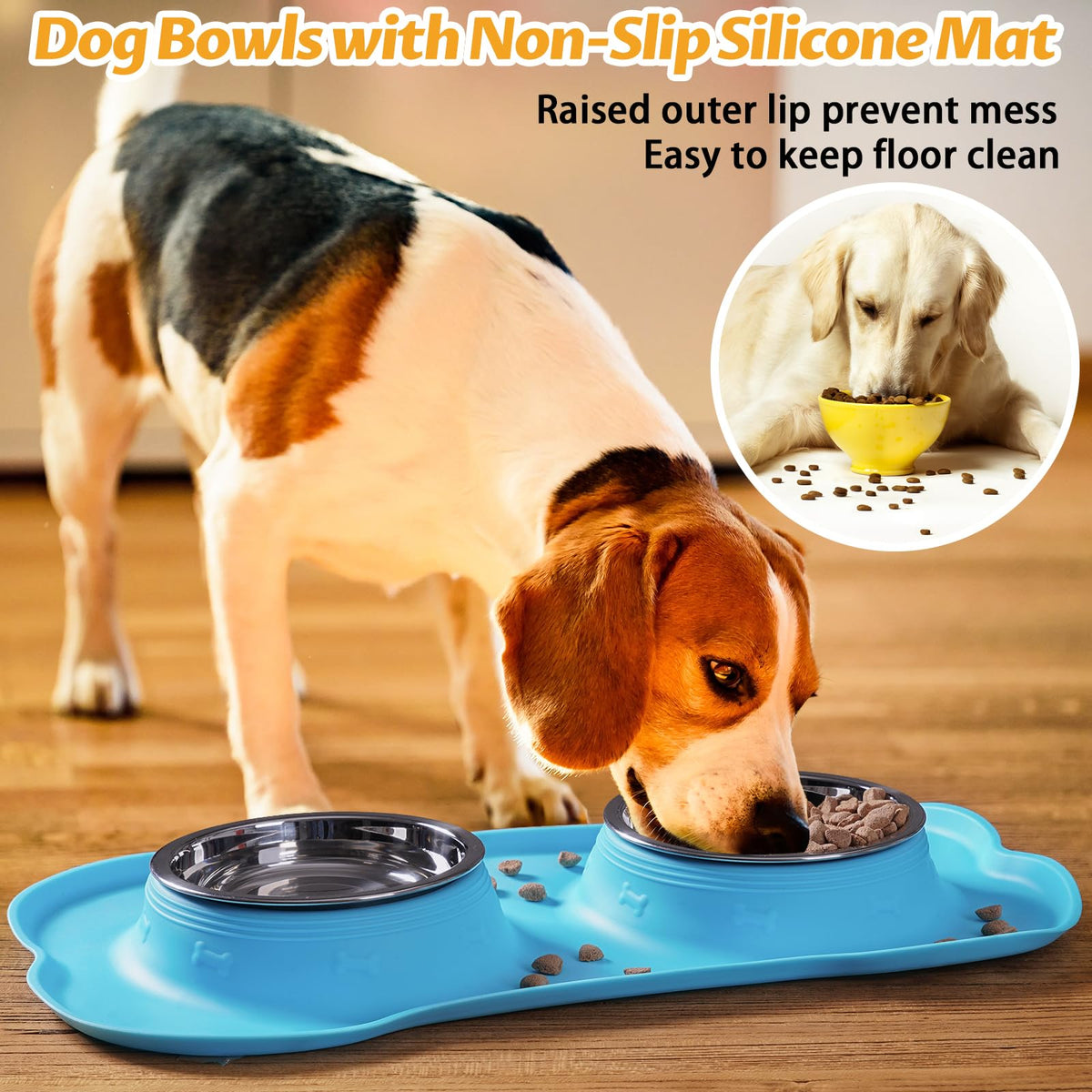Hubulk Pet Dog Bowls 2 Stainless Steel Dog Bowl with No Spill Non-Skid Silicone Mat + Pet Food Scoop Water and Food Feeder Bowls for Feeding Small Medium Large Dogs Cats Puppies (M, Black)