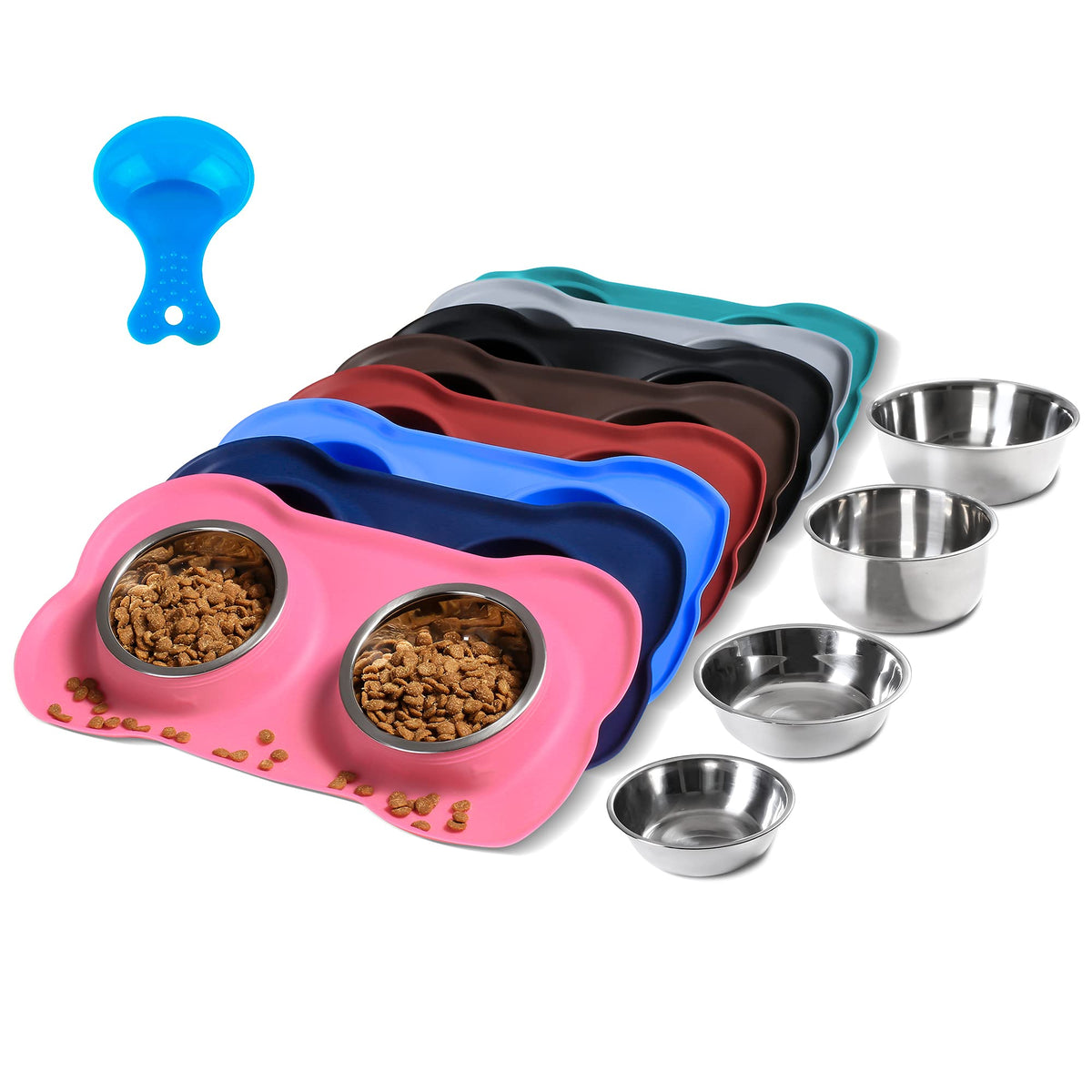 Hubulk Pet Dog Bowls 2 Stainless Steel Dog Bowl with No Spill Non-Skid Silicone Mat + Pet Food Scoop Water and Food Feeder Bowls for Feeding Small Medium Large Dogs Cats Puppies (M, Black)