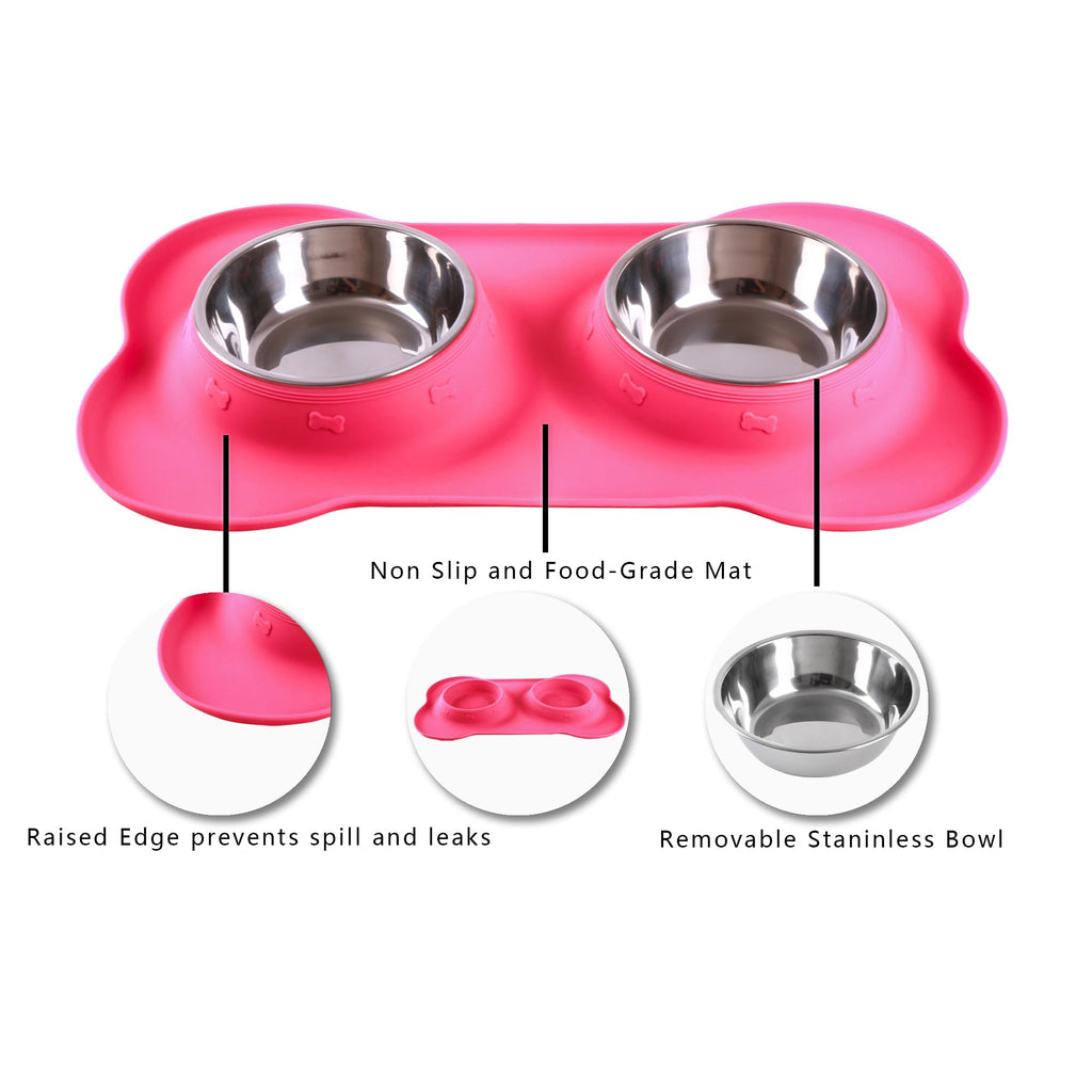 Hubulk Pet Dog Bowls 2 Stainless Steel Dog Bowl with No Spill Non-Skid Silicone Mat + Pet Food Scoop Water and Food Feeder Bowls for Feeding Small Medium Large Dogs Cats Puppies (M, Black)