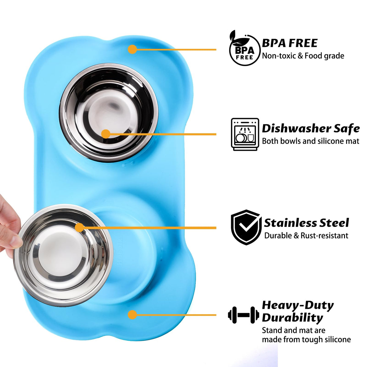 Hubulk Pet Dog Bowls 2 Stainless Steel Dog Bowl with No Spill Non-Skid Silicone Mat + Pet Food Scoop Water and Food Feeder Bowls for Feeding Small Medium Large Dogs Cats Puppies (M, Black)