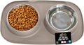 GORILLA GRIP Dog Bowl Set with Slip Resistant Silicone Feeding Mat, 3 Cup, Food Grade 304 Stainless Steel Bowls, BPA Free, High Edge Spill Containment, Dishwasher Safe, Finger Notch Removal, Beige