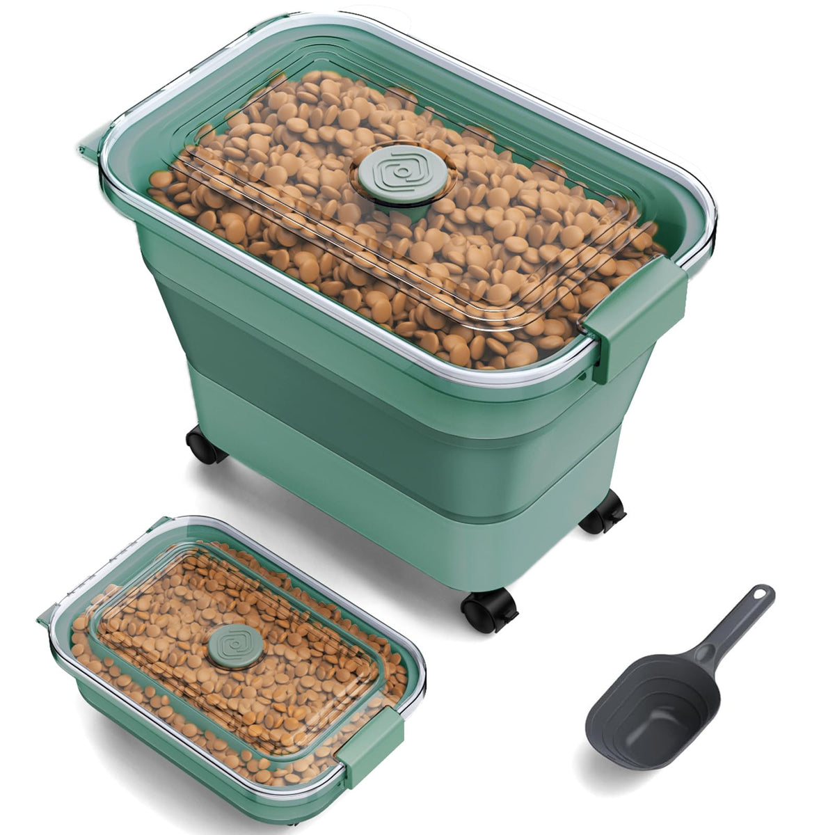 Dog Food Storage Container, 15-23 Lbs Collapsible Dog Food Container with Transparent Airtight Lid, Wheels and Scoop, Travel Pet Food Storage Container for Cat, Dog and Bird, Keep Dry Food Fresh
