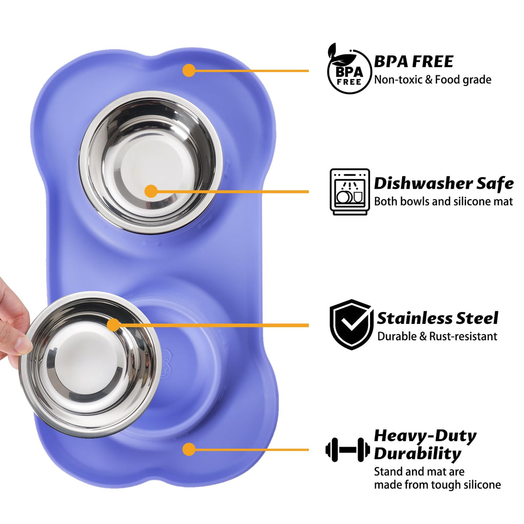 Hubulk Pet Dog Bowls 2 Stainless Steel Dog Bowl with No Spill Non-Skid Silicone Mat + Pet Food Scoop Water and Food Feeder Bowls for Feeding Small Medium Large Dogs Cats Puppies (M, Black)