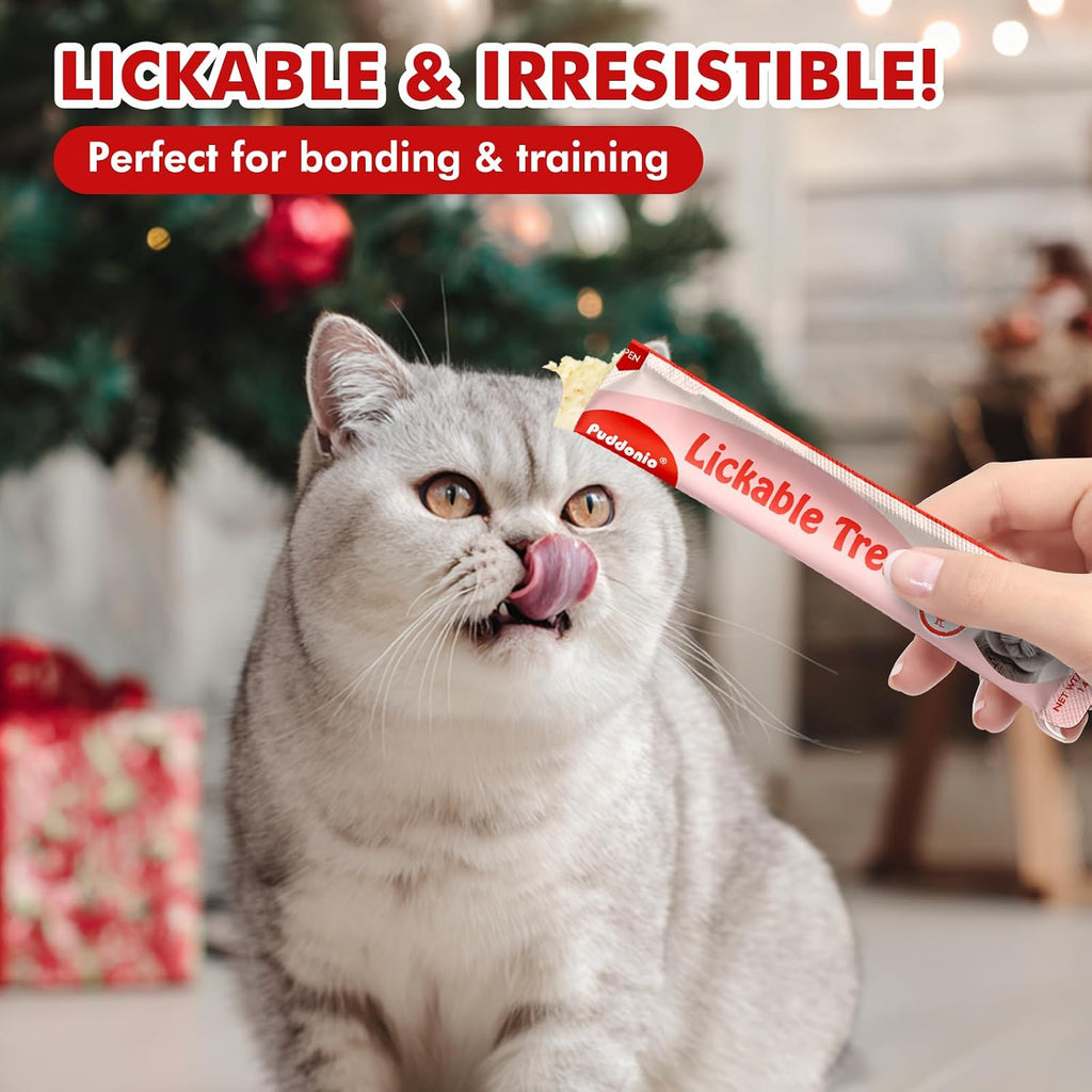 Lickable Cat Treats, High-Meat Puree, Grain & Gum Free, 20 Count | Three flavors—chicken, beef, and salmon—in twenty 0.5 oz tubes; high-meat puree for treating, topping, or hand feeding