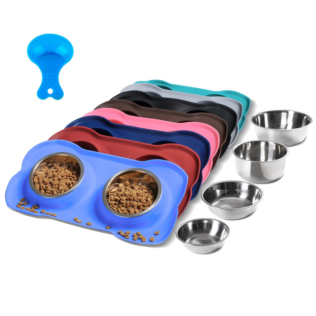 Hubulk Pet Dog Bowls 2 Stainless Steel Dog Bowl with No Spill Non-Skid Silicone Mat + Pet Food Scoop Water and Food Feeder Bowls for Feeding Small Medium Large Dogs Cats Puppies (M, Black)