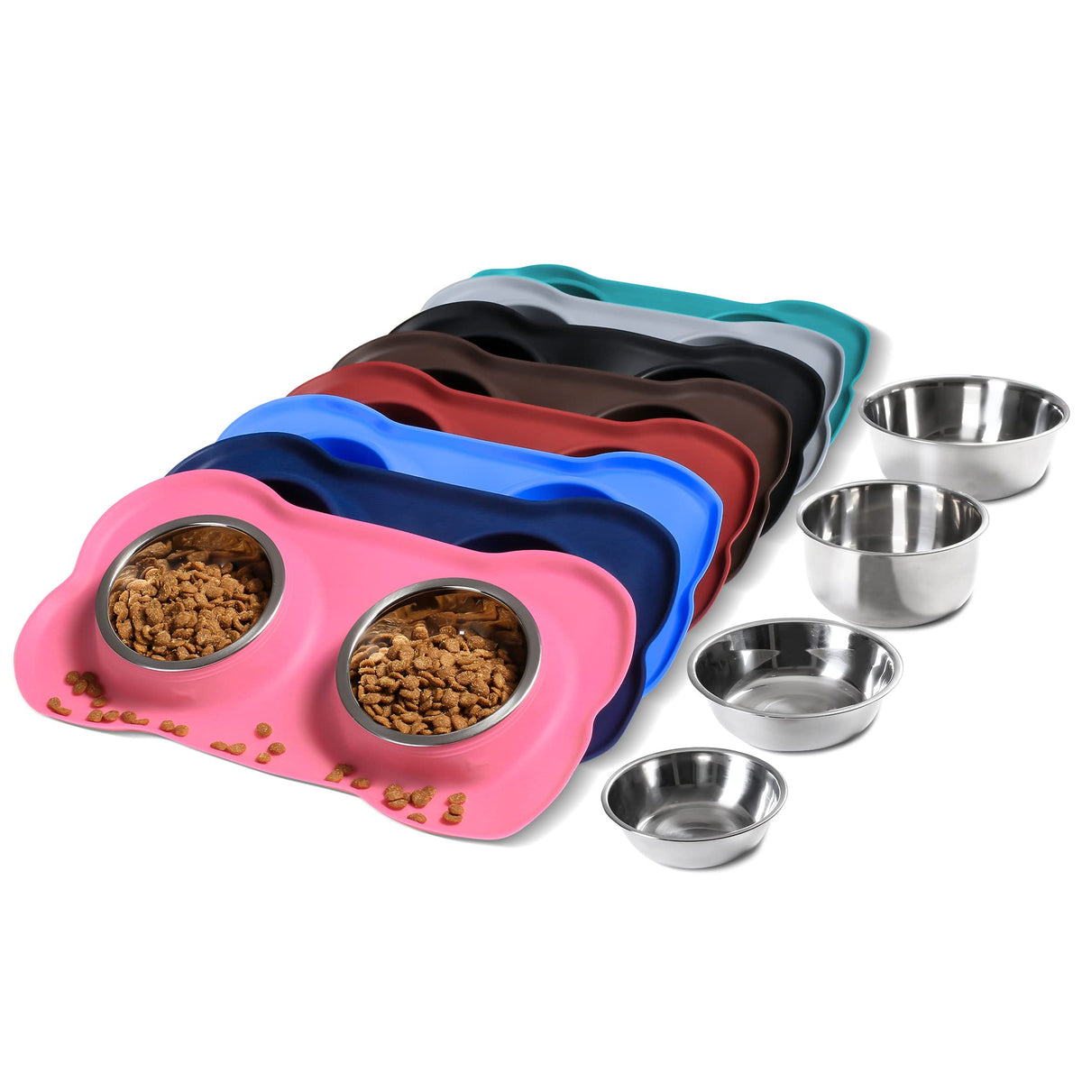 Hubulk Pet Dog Bowls 2 Stainless Steel Dog Bowl with No Spill Non-Skid Silicone Mat + Pet Food Scoop Water and Food Feeder Bowls for Feeding Small Medium Large Dogs Cats Puppies (M, Black)