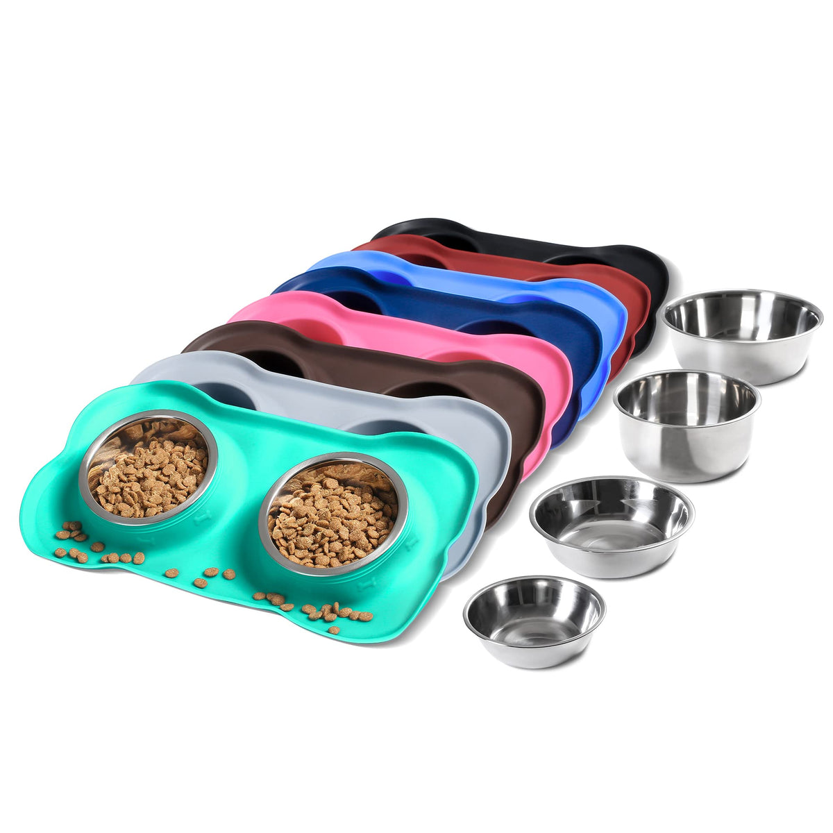 Hubulk Pet Dog Bowls 2 Stainless Steel Dog Bowl with No Spill Non-Skid Silicone Mat + Pet Food Scoop Water and Food Feeder Bowls for Feeding Small Medium Large Dogs Cats Puppies (M, Black)