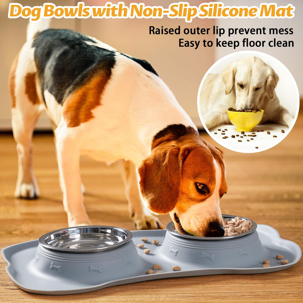Hubulk Pet Dog Bowls 2 Stainless Steel Dog Bowl with No Spill Non-Skid Silicone Mat + Pet Food Scoop Water and Food Feeder Bowls for Feeding Small Medium Large Dogs Cats Puppies (M, Black)