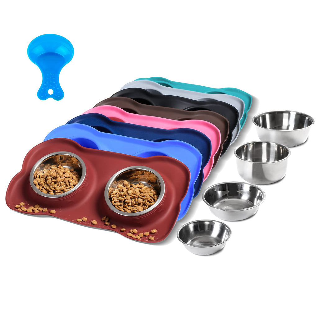 Hubulk Pet Dog Bowls 2 Stainless Steel Dog Bowl with No Spill Non-Skid Silicone Mat + Pet Food Scoop Water and Food Feeder Bowls for Feeding Small Medium Large Dogs Cats Puppies (M, Black)