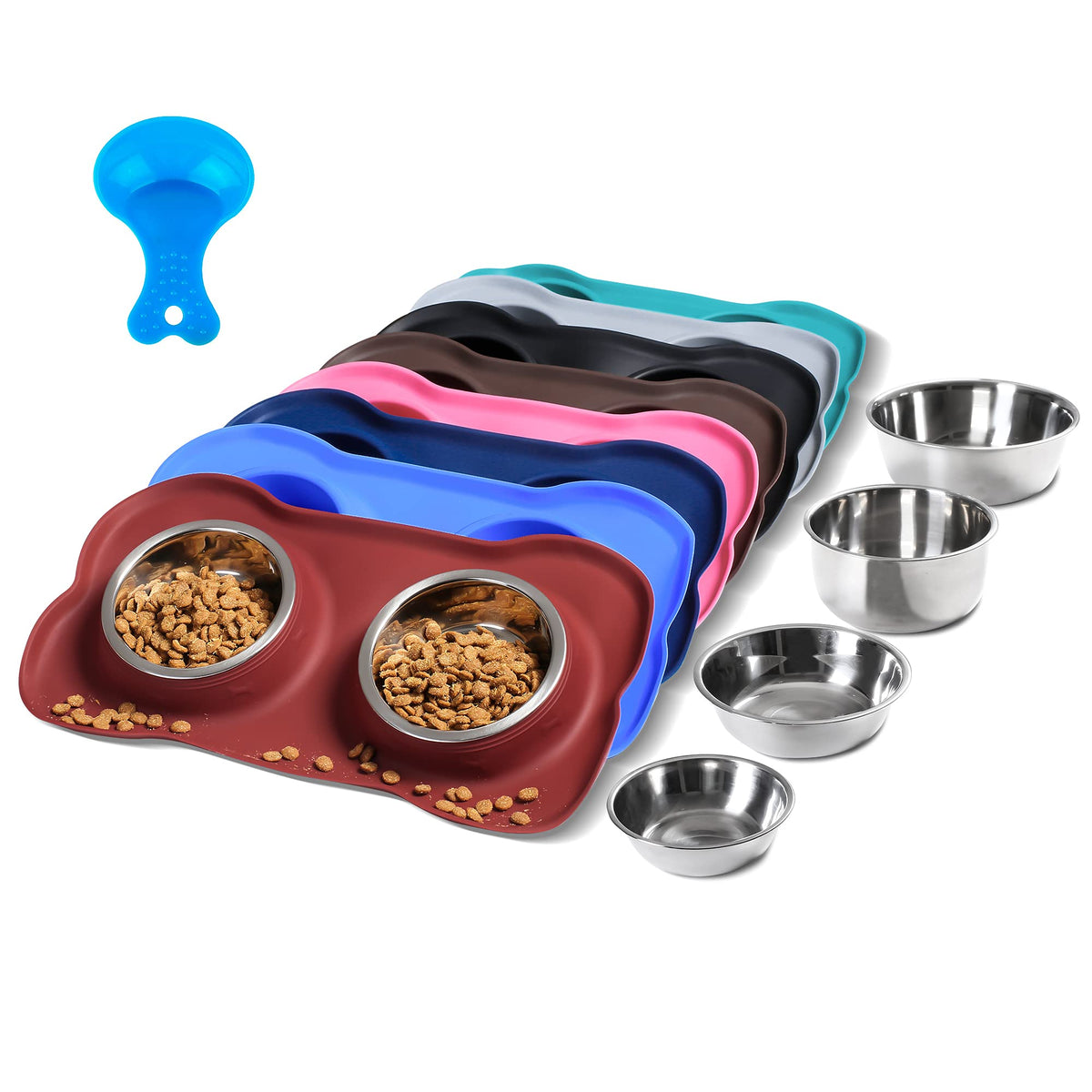 Hubulk Pet Dog Bowls 2 Stainless Steel Dog Bowl with No Spill Non-Skid Silicone Mat + Pet Food Scoop Water and Food Feeder Bowls for Feeding Small Medium Large Dogs Cats Puppies (M, Black)