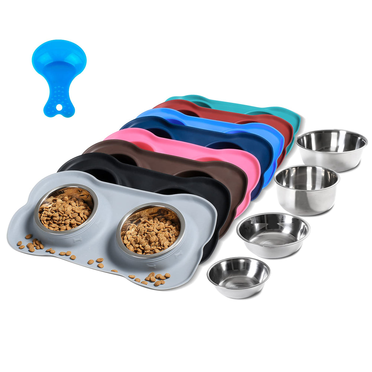 Hubulk Pet Dog Bowls 2 Stainless Steel Dog Bowl with No Spill Non-Skid Silicone Mat + Pet Food Scoop Water and Food Feeder Bowls for Feeding Small Medium Large Dogs Cats Puppies (M, Black)