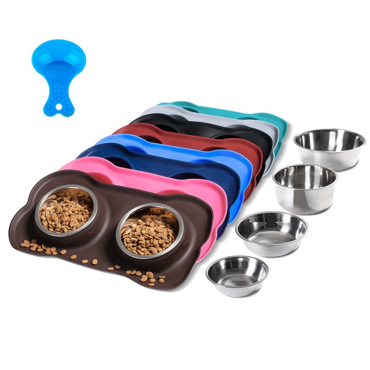 Hubulk Pet Dog Bowls 2 Stainless Steel Dog Bowl with No Spill Non-Skid Silicone Mat + Pet Food Scoop Water and Food Feeder Bowls for Feeding Small Medium Large Dogs Cats Puppies (M, Black)