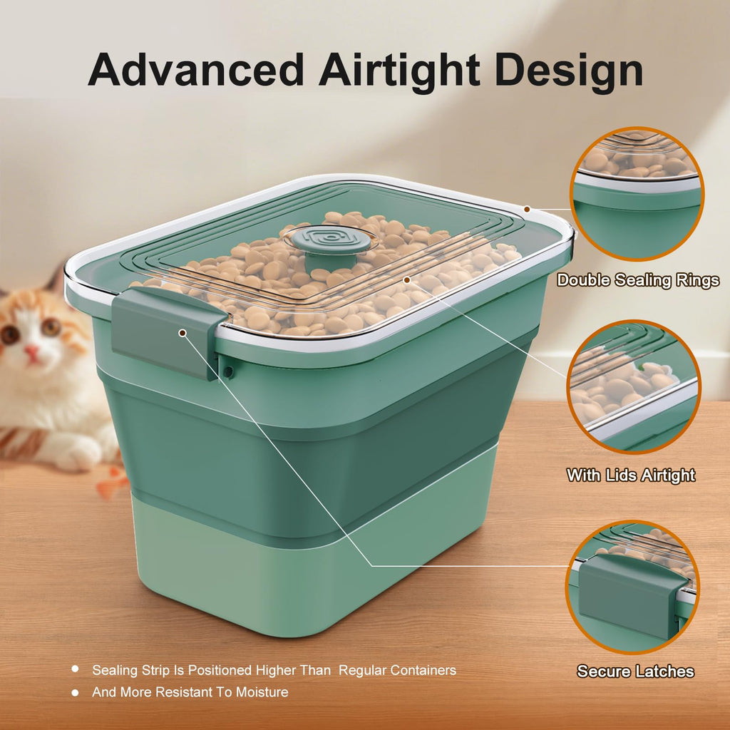 Dog Food Storage Container, 15-23 Lbs Collapsible Dog Food Container with Transparent Airtight Lid, Wheels and Scoop, Travel Pet Food Storage Container for Cat, Dog and Bird, Keep Dry Food Fresh