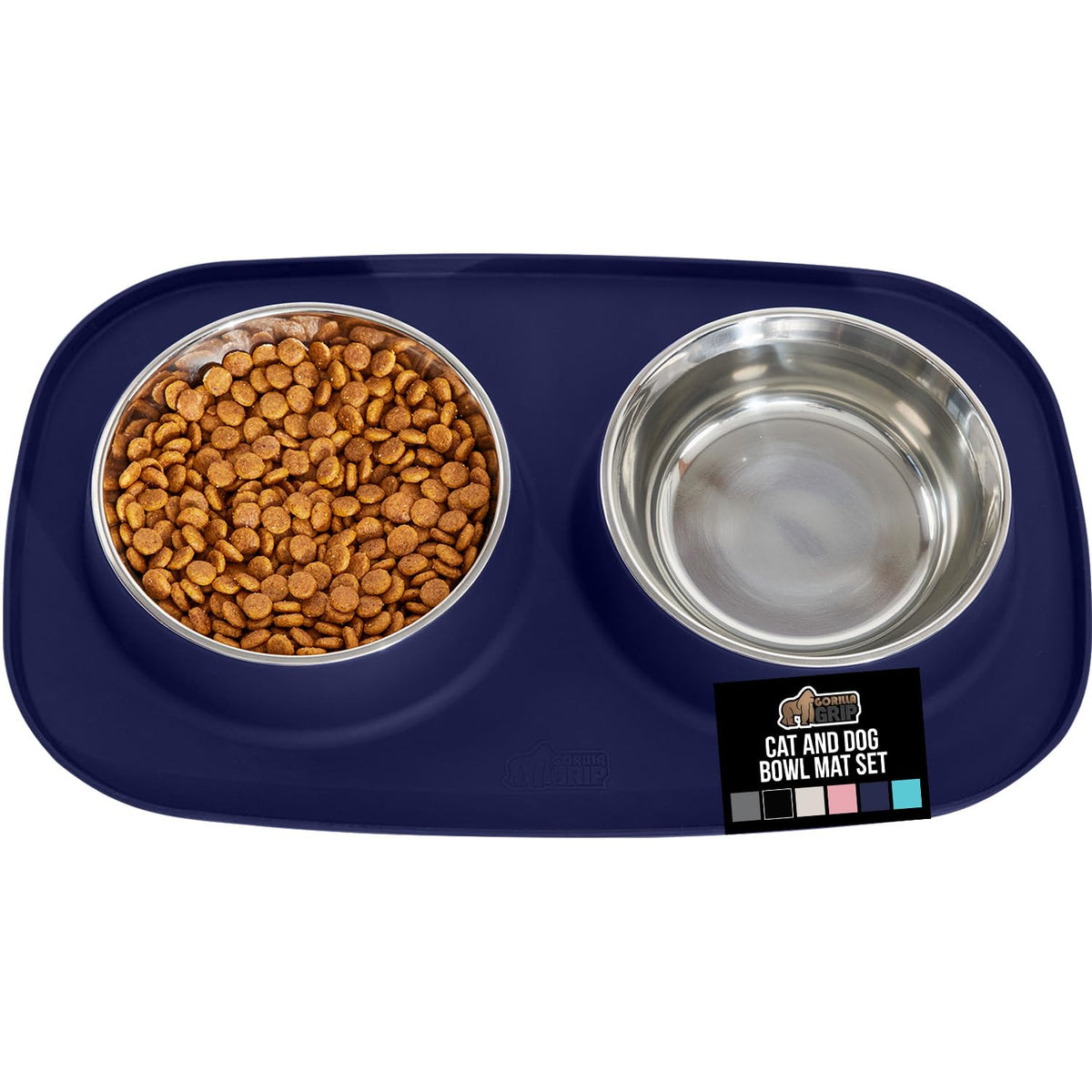 GORILLA GRIP Dog Bowl Set with Slip Resistant Silicone Feeding Mat, 3 Cup, Food Grade 304 Stainless Steel Bowls, BPA Free, High Edge Spill Containment, Dishwasher Safe, Finger Notch Removal, Beige