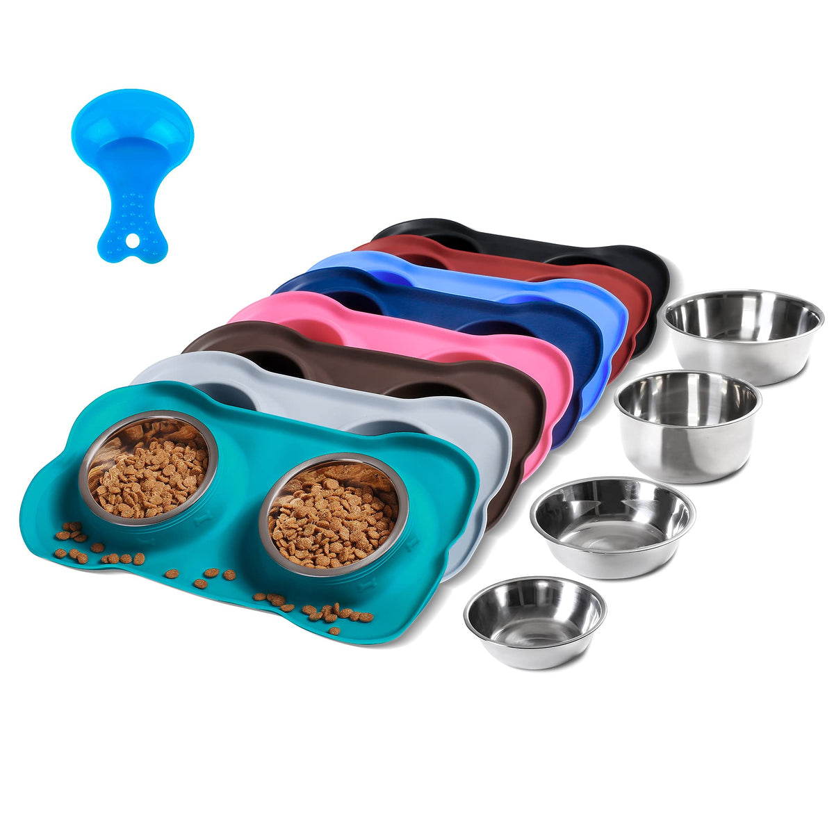Hubulk Pet Dog Bowls 2 Stainless Steel Dog Bowl with No Spill Non-Skid Silicone Mat + Pet Food Scoop Water and Food Feeder Bowls for Feeding Small Medium Large Dogs Cats Puppies (M, Black)