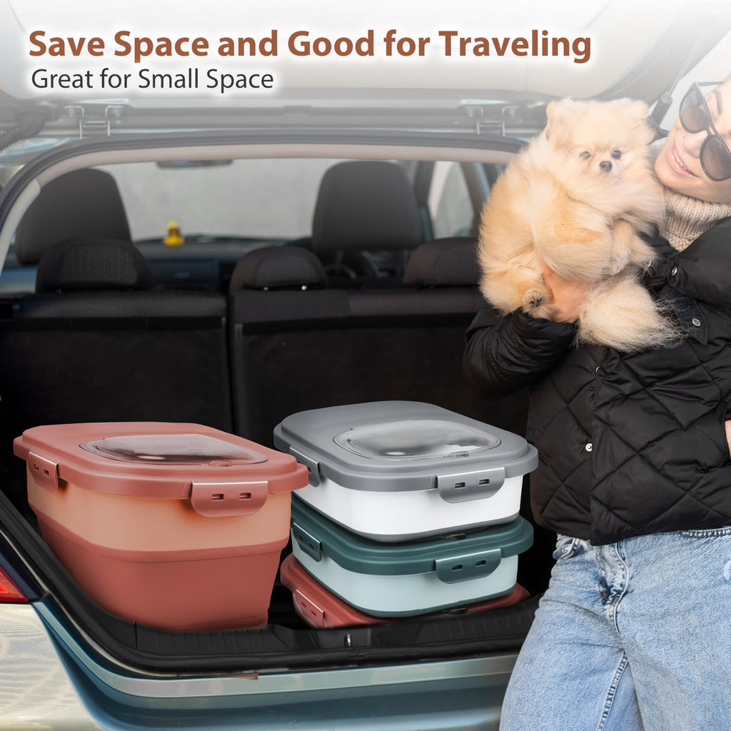 Viretec Dog Food Storage Container, 10-20Lbs Collapsible Pet Food Storage Containers with Rolling Wheel Airtight Locking Lid, Dry Food Storage Bin with Cup and Scoop,Suitable for Pet Food, Flour, Rice