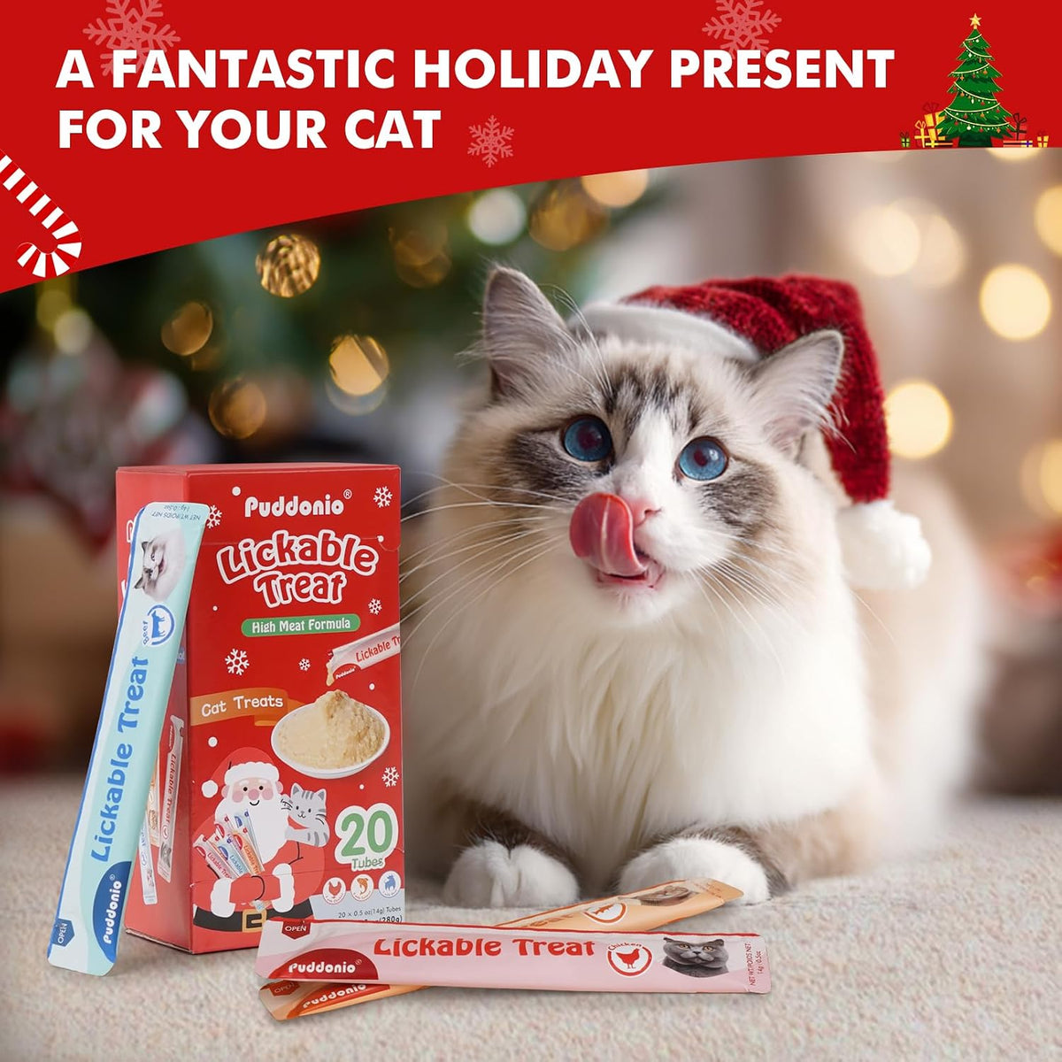 Lickable Cat Treats, High-Meat Puree, Grain & Gum Free, 20 Count | Three flavors—chicken, beef, and salmon—in twenty 0.5 oz tubes; high-meat puree for treating, topping, or hand feeding
