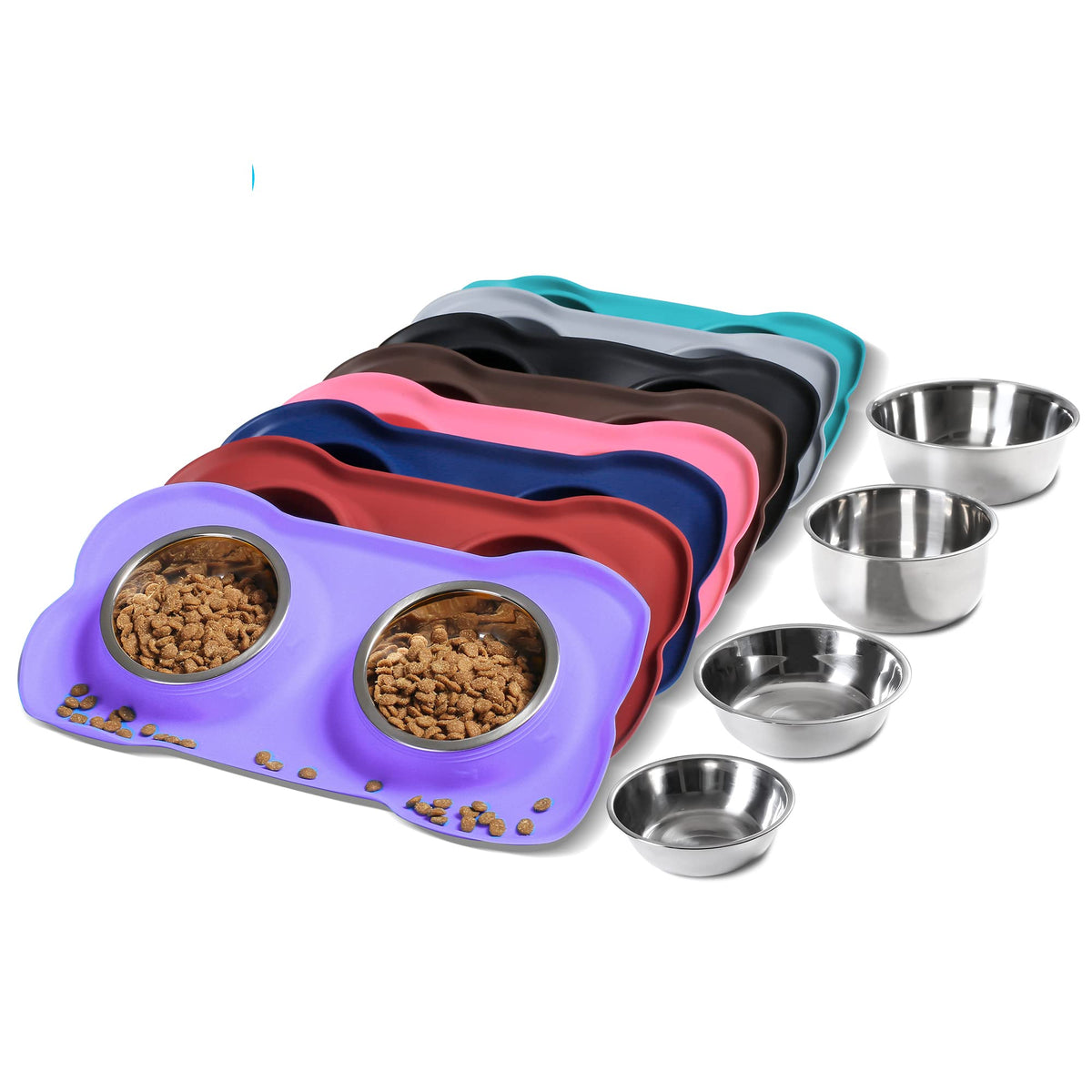Hubulk Pet Dog Bowls 2 Stainless Steel Dog Bowl with No Spill Non-Skid Silicone Mat + Pet Food Scoop Water and Food Feeder Bowls for Feeding Small Medium Large Dogs Cats Puppies (M, Black)