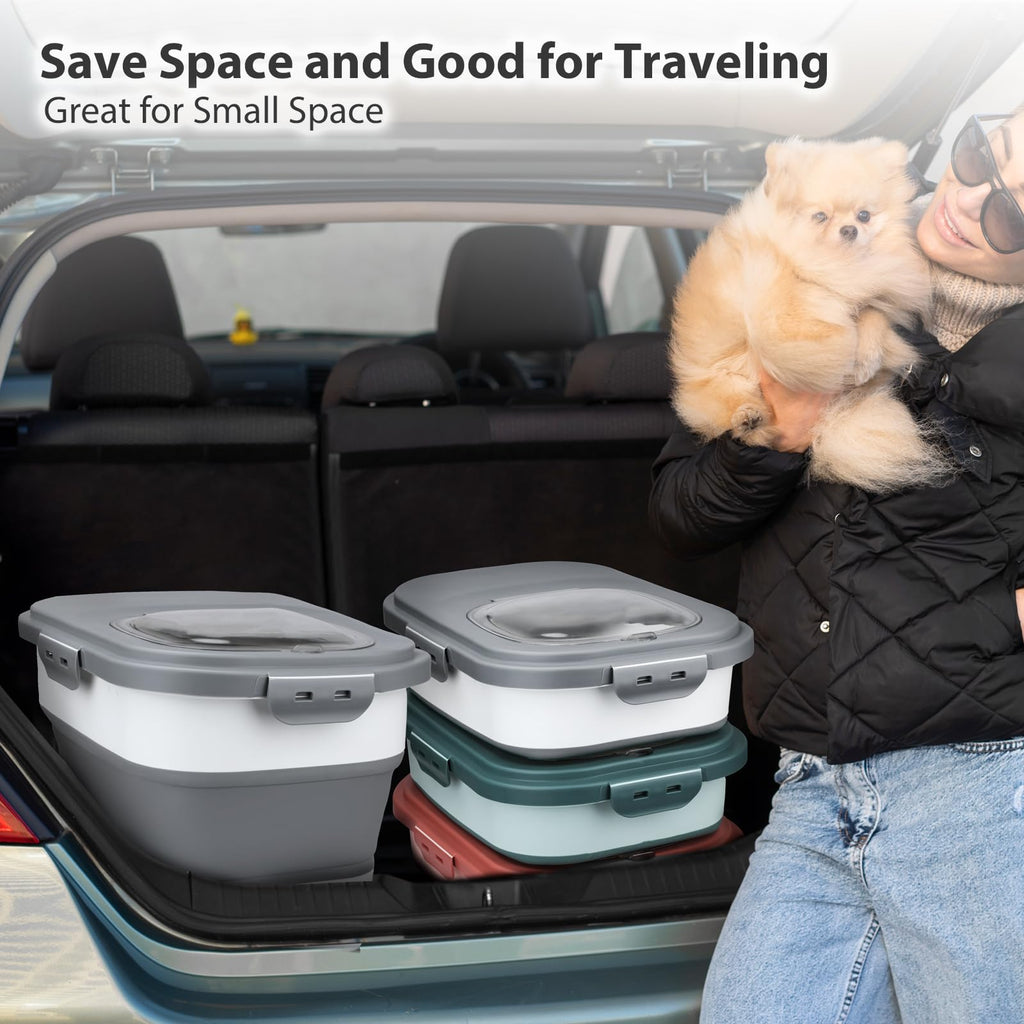 Viretec Dog Food Storage Container, 10-20Lbs Collapsible Pet Food Storage Containers with Rolling Wheel Airtight Locking Lid, Dry Food Storage Bin with Cup and Scoop,Suitable for Pet Food, Flour, Rice