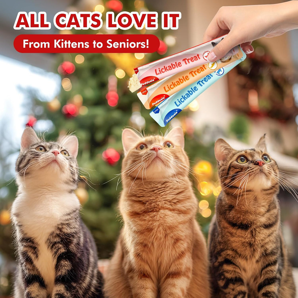 Lickable Cat Treats, High-Meat Puree, Grain & Gum Free, 20 Count | Three flavors—chicken, beef, and salmon—in twenty 0.5 oz tubes; high-meat puree for treating, topping, or hand feeding