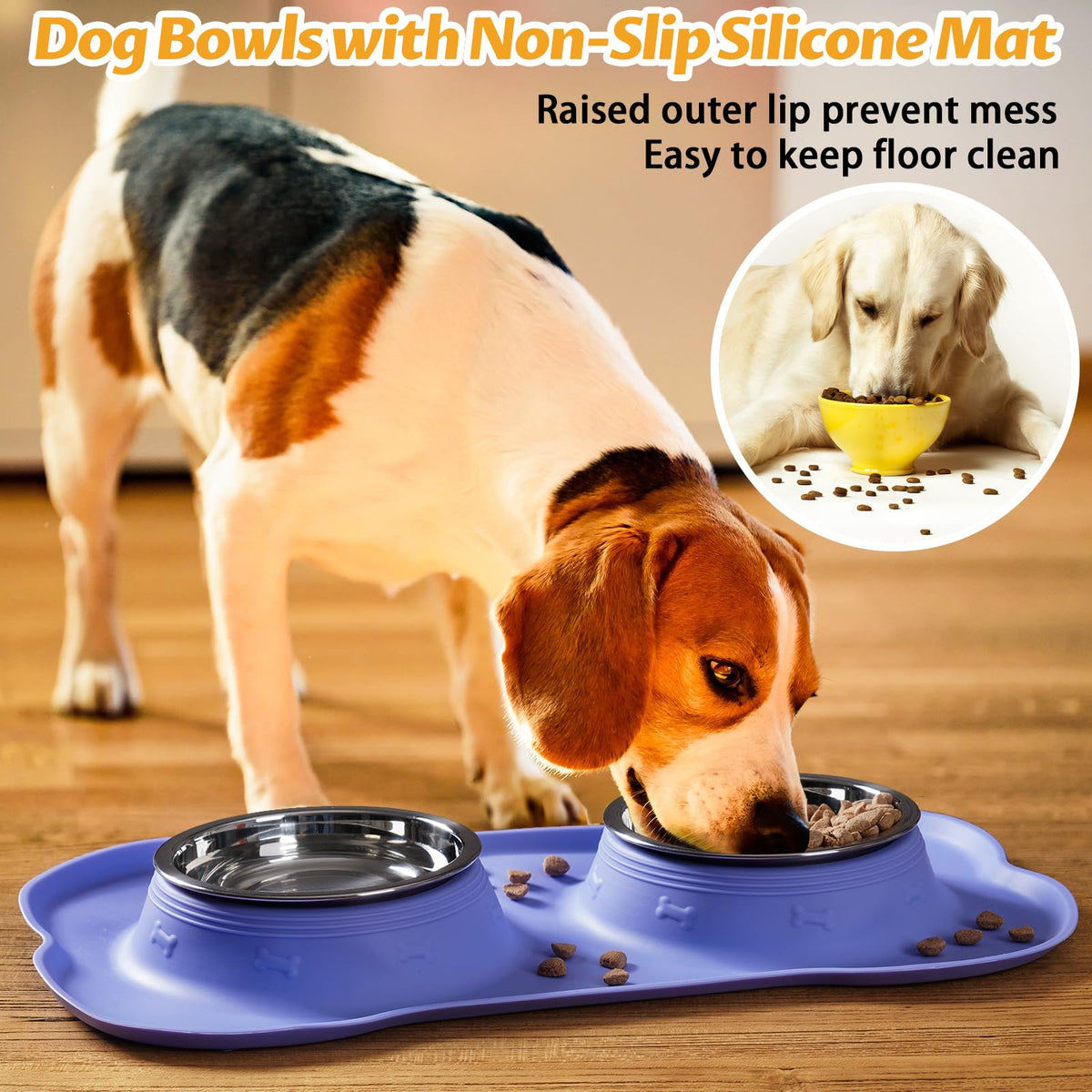 Hubulk Pet Dog Bowls 2 Stainless Steel Dog Bowl with No Spill Non-Skid Silicone Mat + Pet Food Scoop Water and Food Feeder Bowls for Feeding Small Medium Large Dogs Cats Puppies (M, Black)